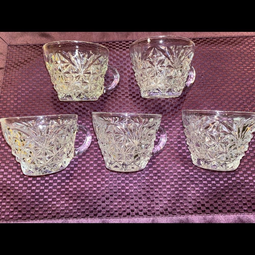 Set of 5 Vintage Anchor Hocking Arlington Pressed Glass Punch Cups